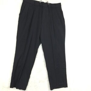 Greg Peters Mens Dress Pants Pure Wool Straight Leg Navy Blue Pleated 38